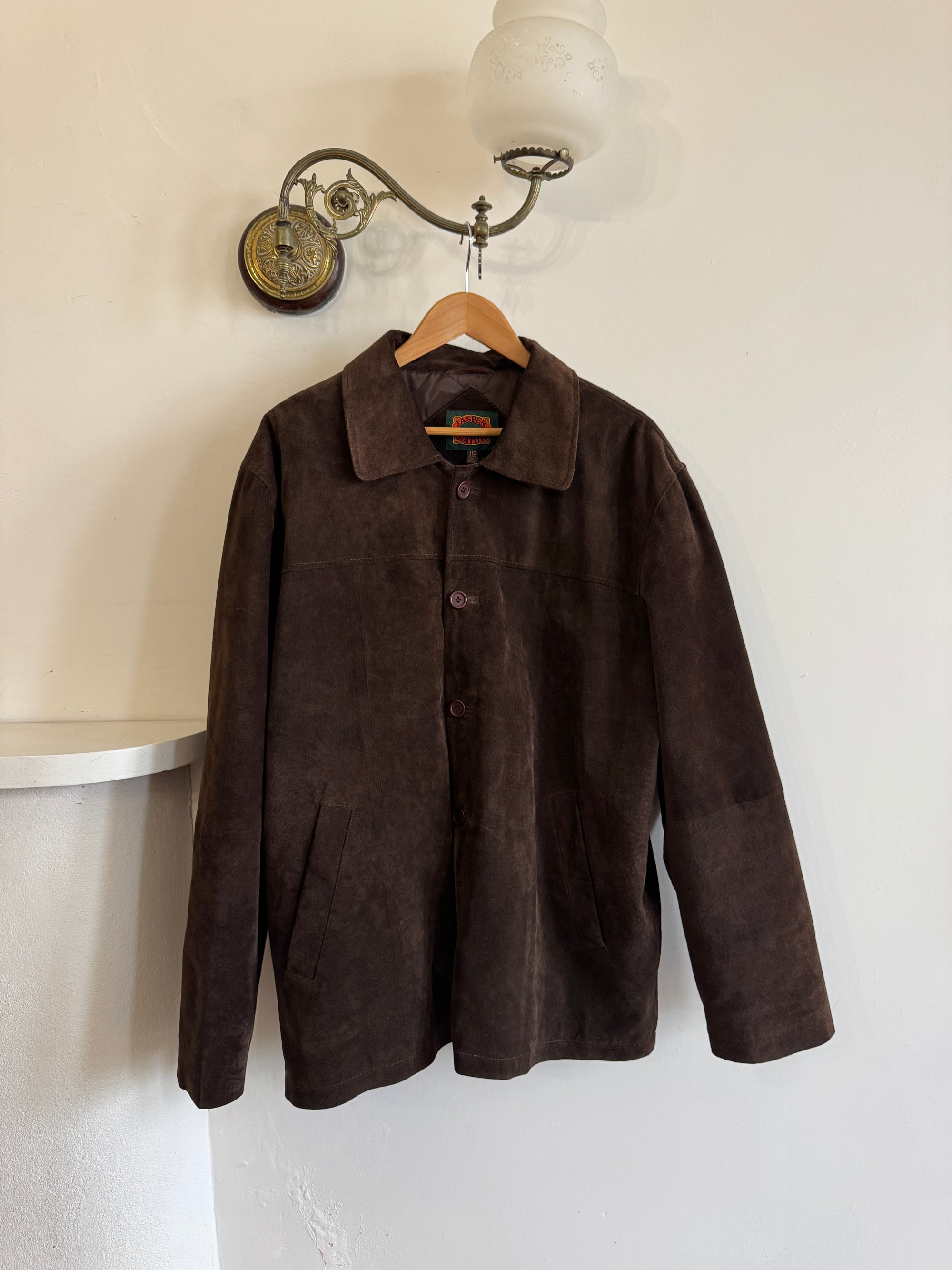 Vintage 90s Chocolate Suede Leather Boxy Jacket