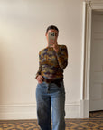 Vintage 90s Floral Mesh Top Navy Gold