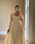 Vintage 70s Lace Poet Sleeve Wedding Dress Ivory