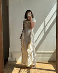 Vintage Stretch Ruffle Boat Neck Wedding Dress
