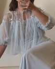 Vintage 50s Baby Blue Peignoir Slip and Jacket Set with Bows