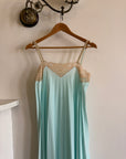 Vintage 50s Aqua Pleated Negligee Slip Cream Lace