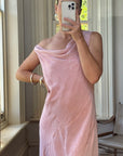 Vintage 90s Bias Beaded Sheer Asymmetrical Slip Dress Baby Pink