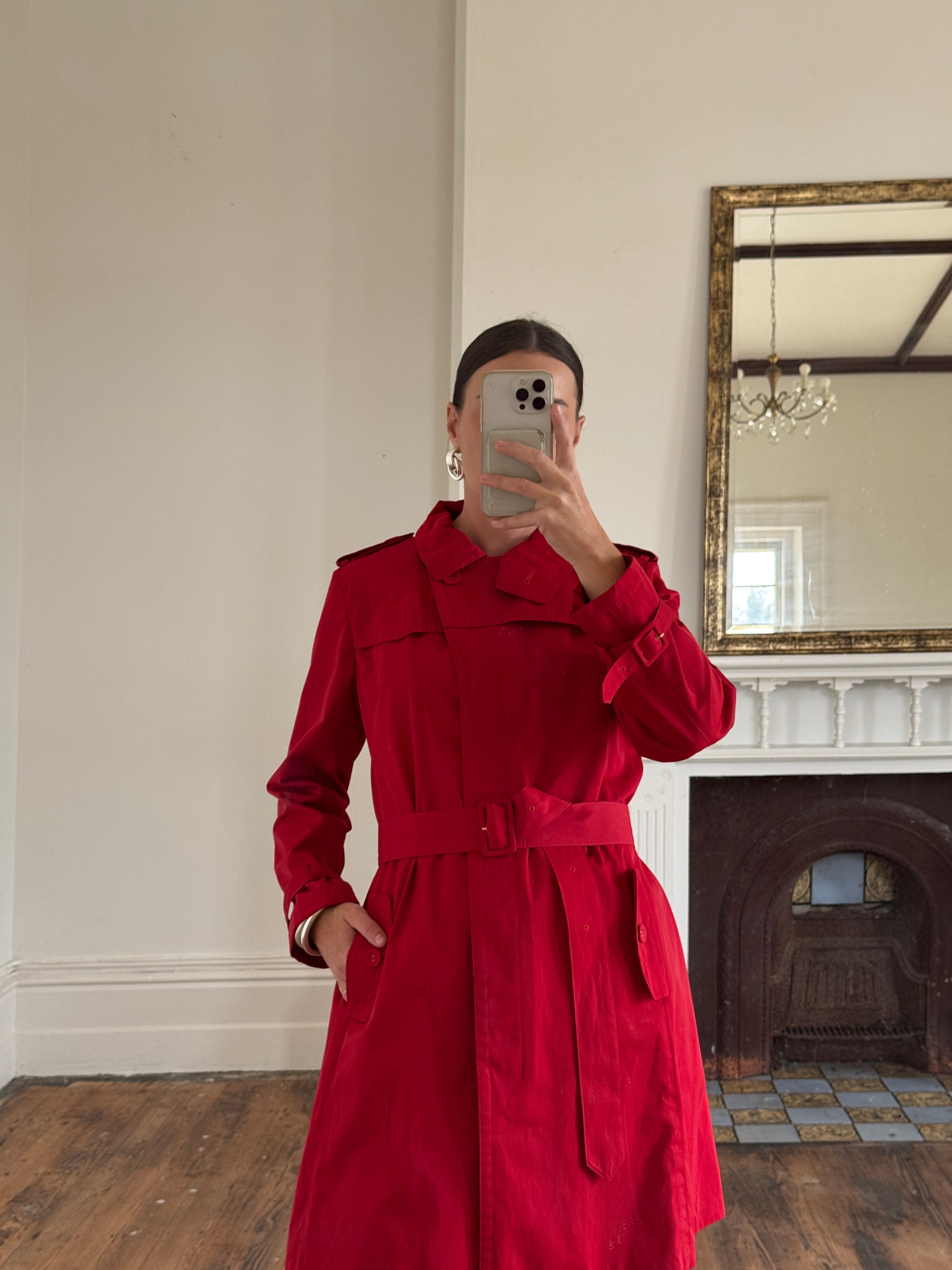 Vintage 90s Red Mid Length Trench Coat