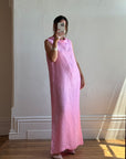 Vintage 80s Boat Neck Crinkle Dress Hot Pink