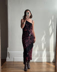 Vintage 90s Beaded Asymmetrical Evening Dress Red Vine