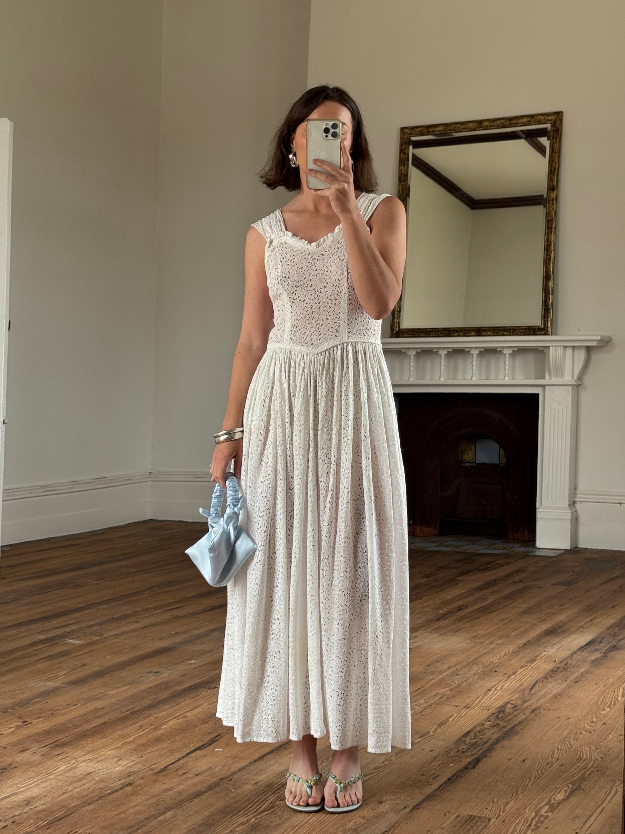Vintage 40s Cotton Lace Strappy Bridal Sundress