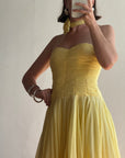 Vintage 90s Pure Silk Banana Mini Dress with Rosette