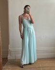 Vintage 50s Aqua Pleated Negligee Slip Cream Lace