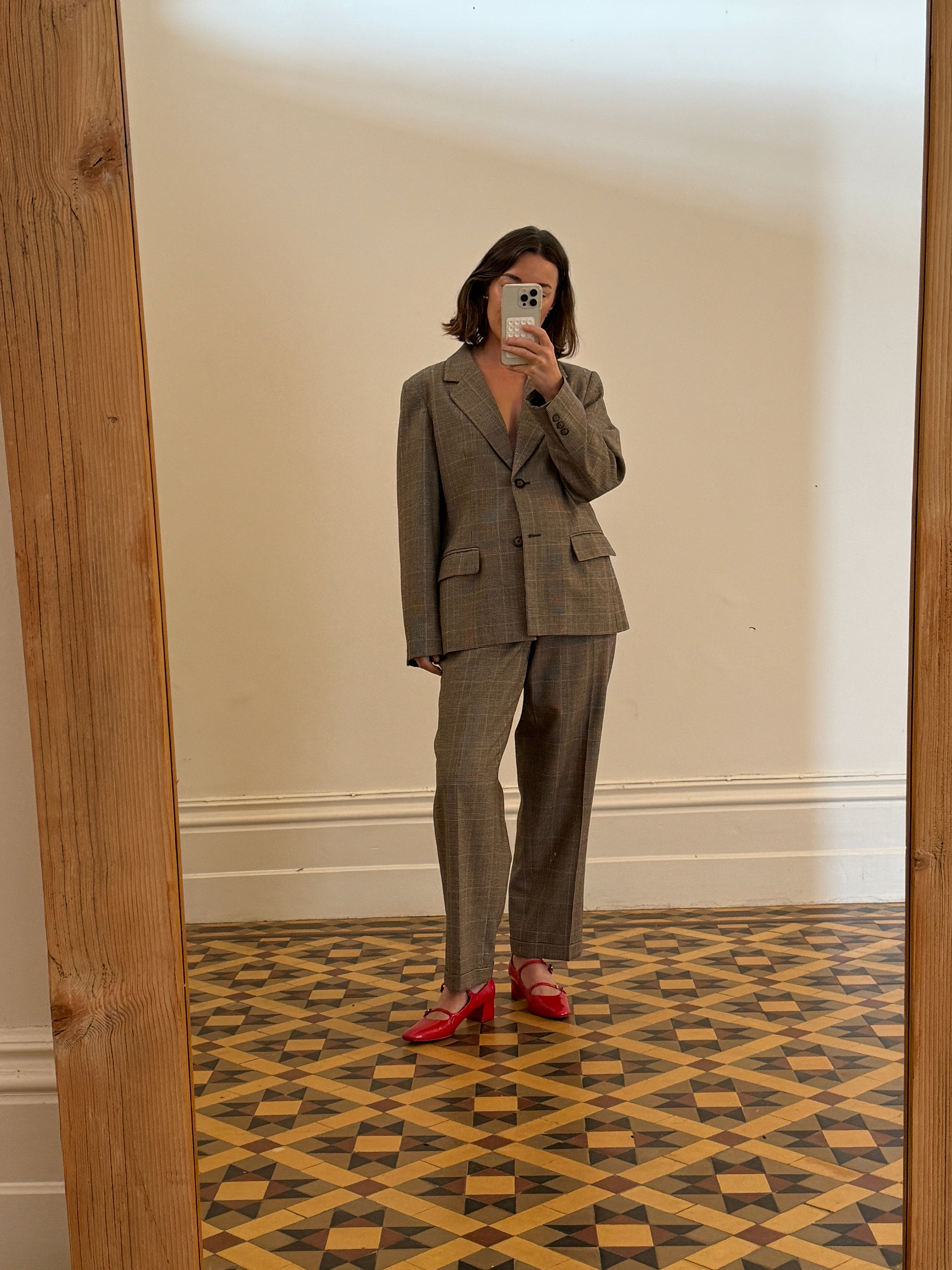 Vintage 90s Two Piece Wool Brown Plaid Suit