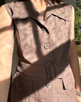 Vintage Taupe Brown Belted Utility Vest