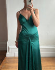 Vintage 90s Satin Drop Waist Evening Dress Teal