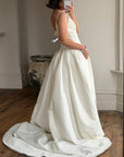 Vintage 90s Pleated Jacquard Satin Wedding Gown