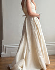 Vintage 90s Ivory Silk V-Neck A-Line Wedding Gown
