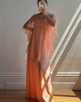 Vintage 70s Apricot Maxi Dress with Sheer Cape