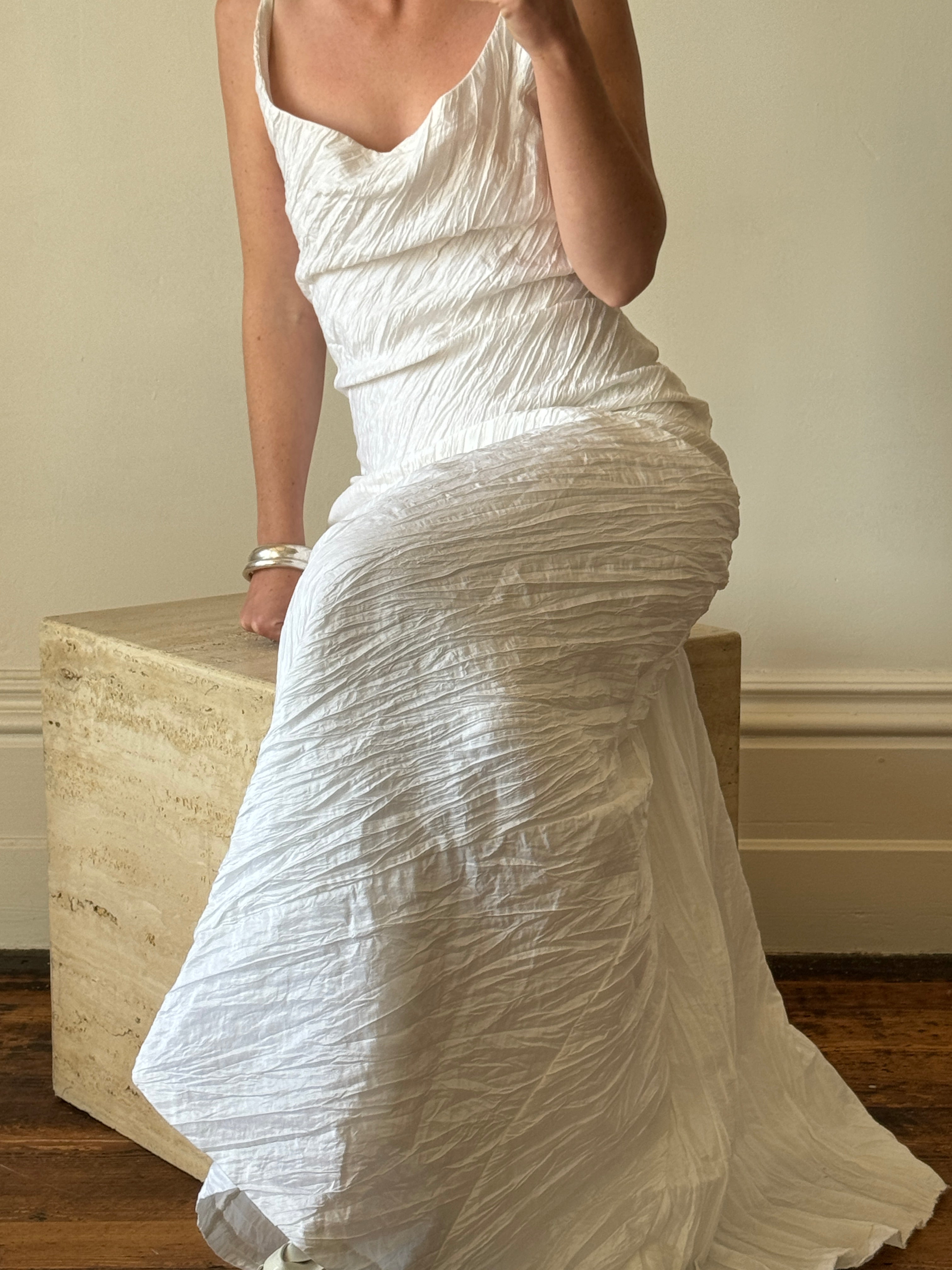 Vintage 90s Crinkle Bias Cut Wedding Dress