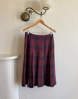 Vintage Wool Blend Plaid Pleated Skirt Plum