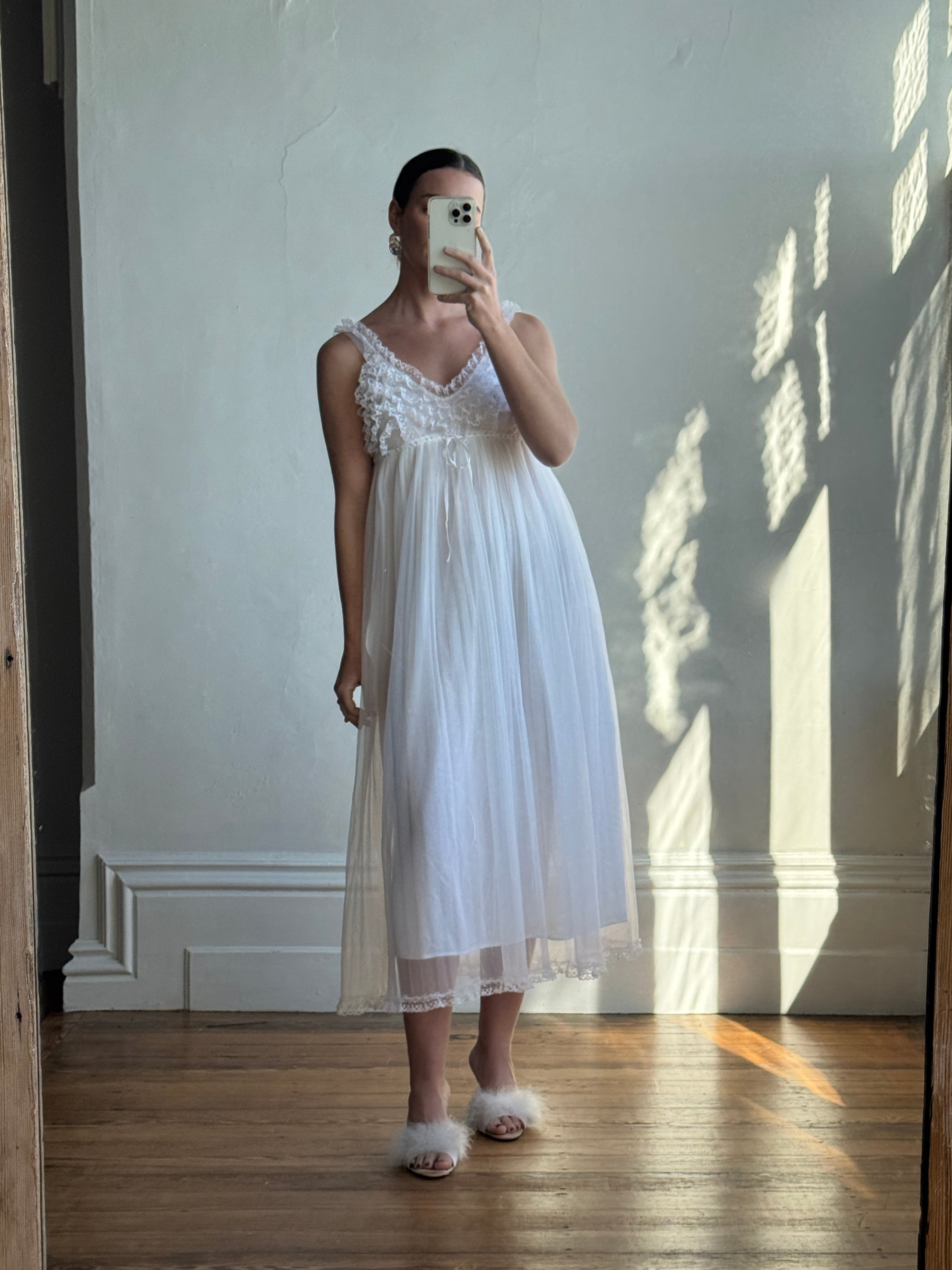 Vintage 50s Honeymoon Ruffle Slip White