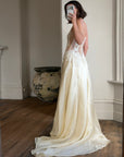 Vintage 90s Italian Nude Floral Beaded Silk Organza Wedding Gown