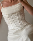 Vintage 90s Cowl Neck Jacquard Bodice Satin Wedding Dress