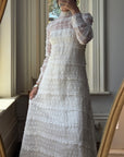 Vintage 60s Polka Dot Long Sleeved Wedding Dress Ivory