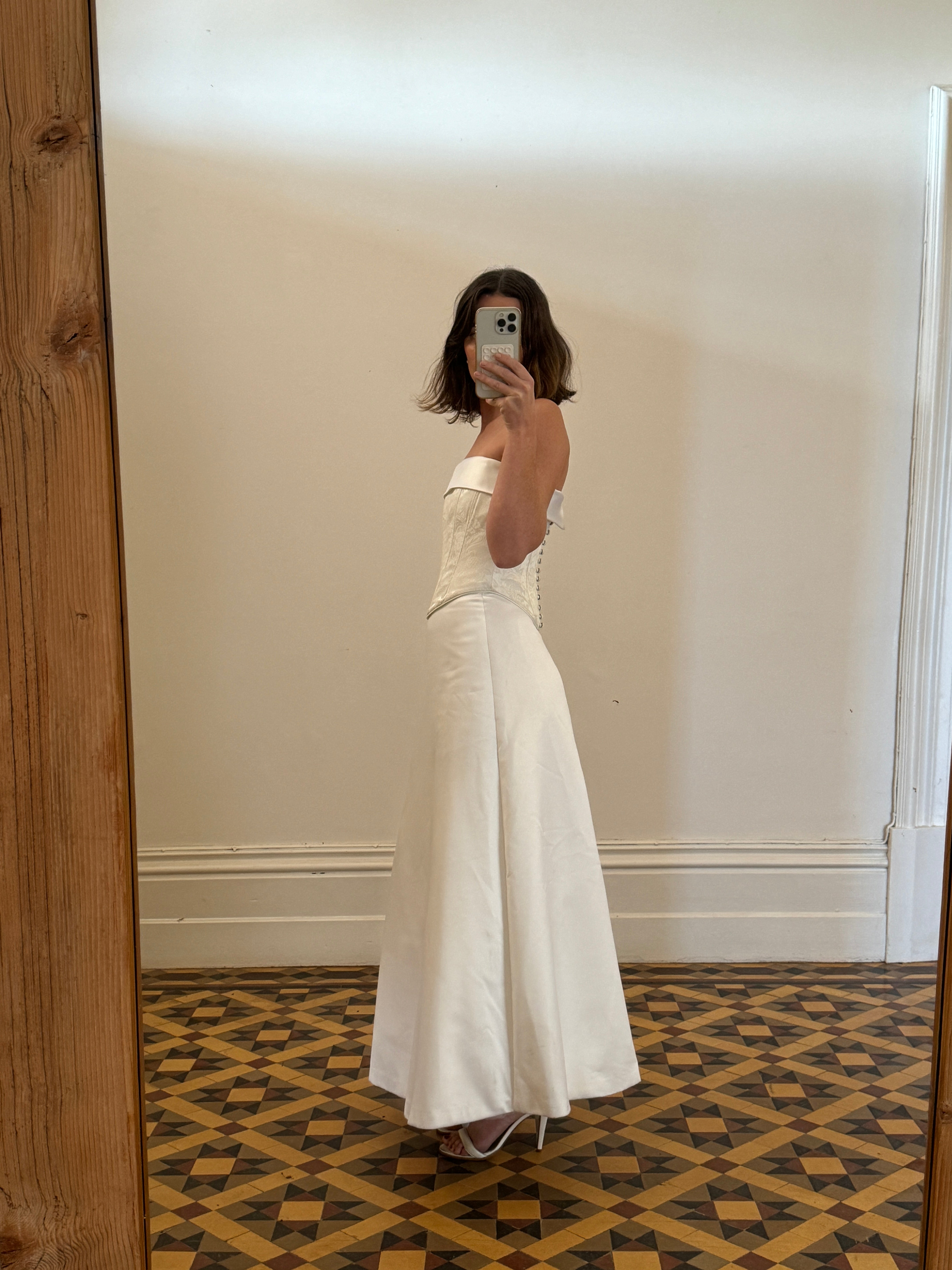 Vintage 90s Two Piece Satin Bridal Skirt and Jacquard Bodice