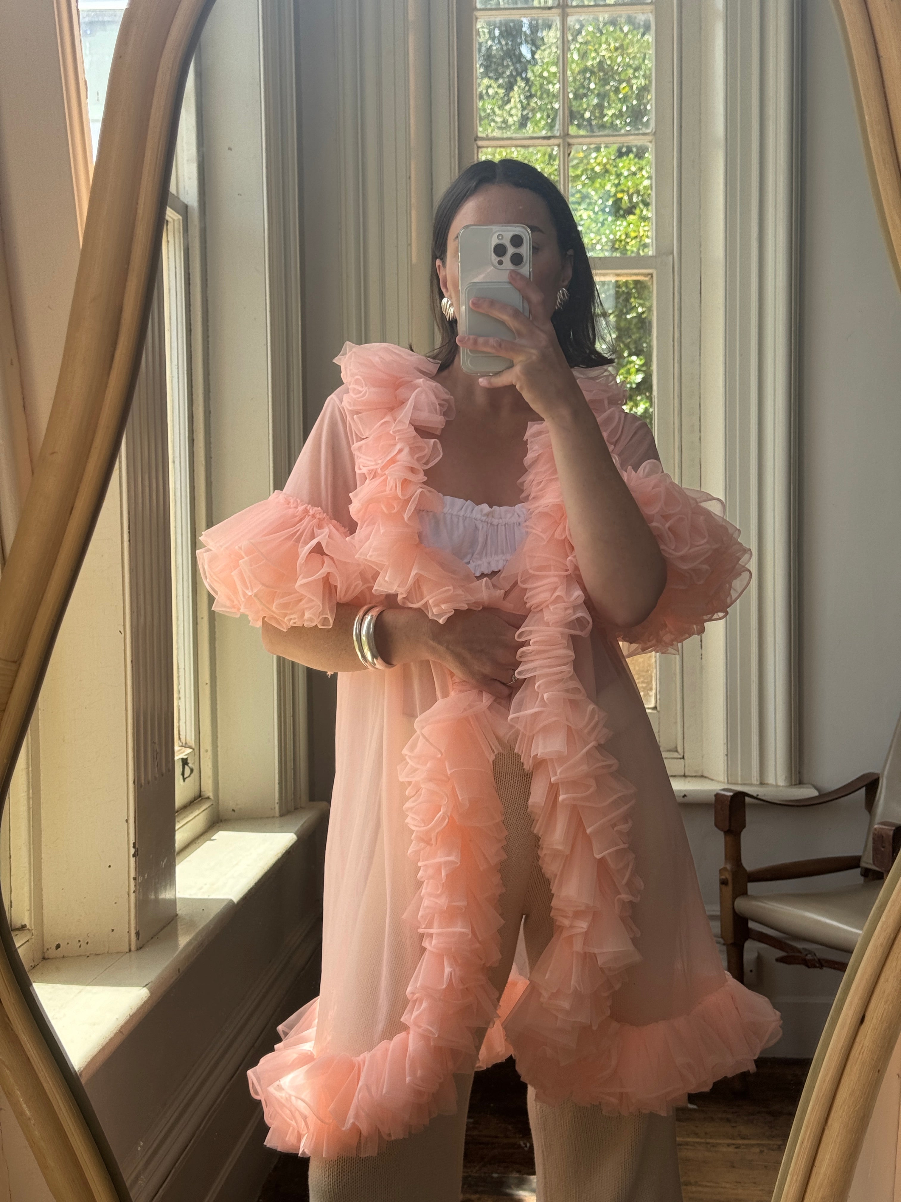 Vintage 50s Ruffled Cape Peach
