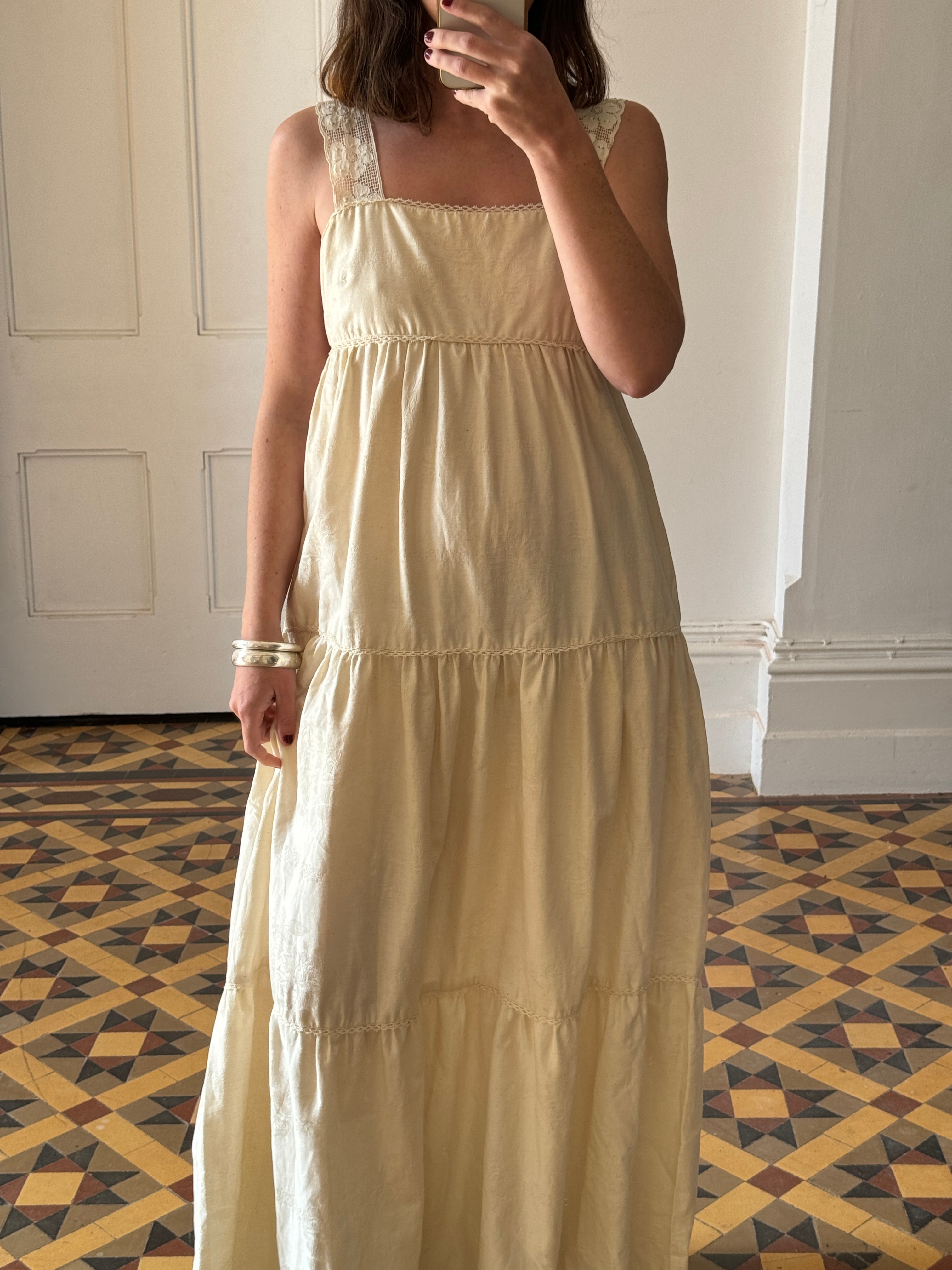 Vintage 70s Cotton Sundress Creme