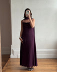 Vintage 90s Aubergine Cowl Neck Dress With Scarf