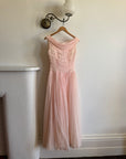 Vintage 60s Chiffon Gathered Pale Pink Maxi Gown