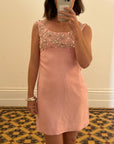 Vintage 60s Beaded Mod Mini Dress Candy Pink