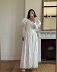 Vintage 80s Puff Sleeve Vine Satin Wedding Gown
