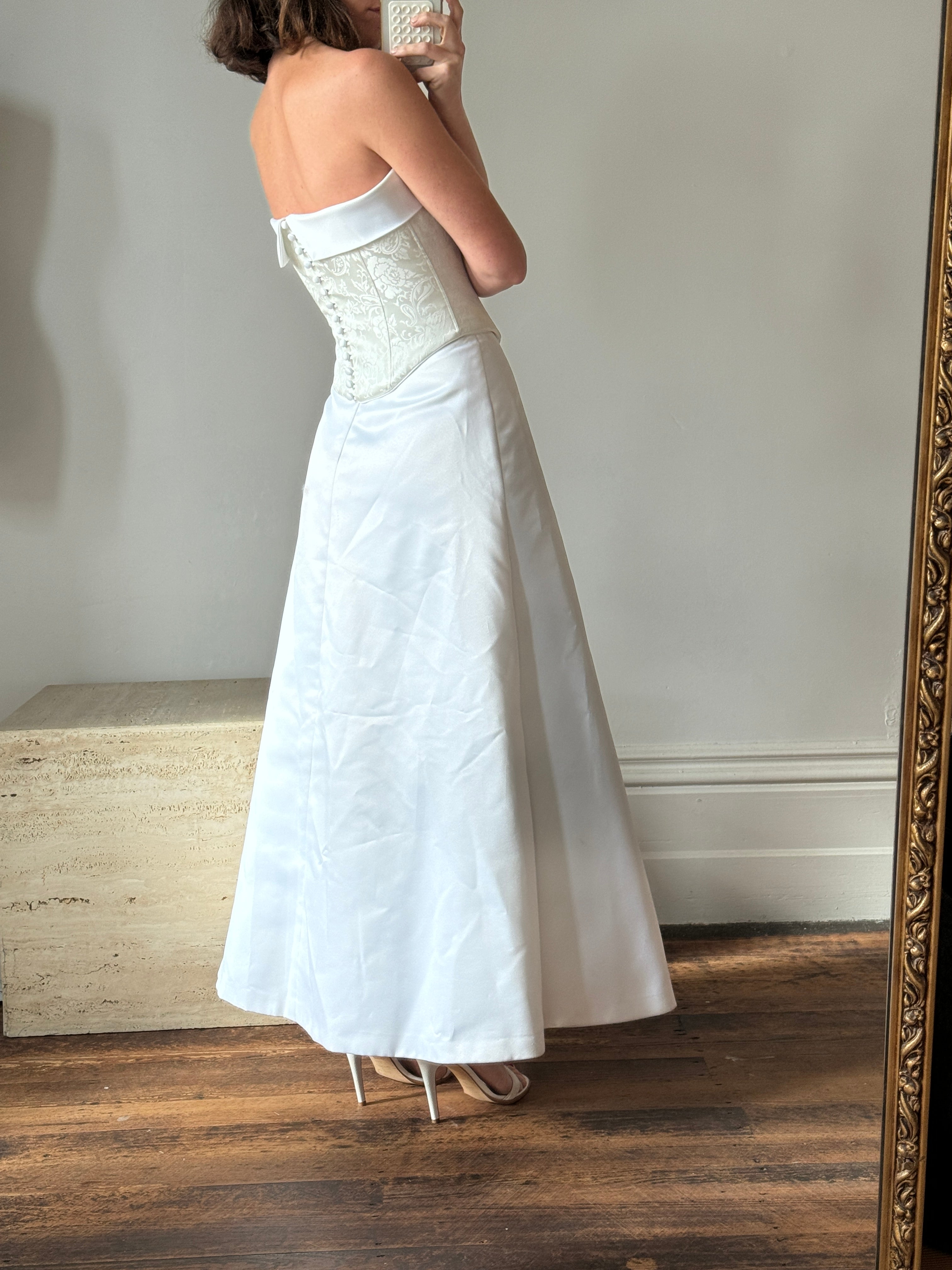 Vintage 90s Two Piece Satin Bridal Skirt and Jacquard Bodice