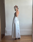 Vintage 90s Ice Blue Satin Jacquard Corset and Skirt Set