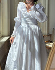 Vintage 70s Taffeta Frill Wedding Dress with Bow