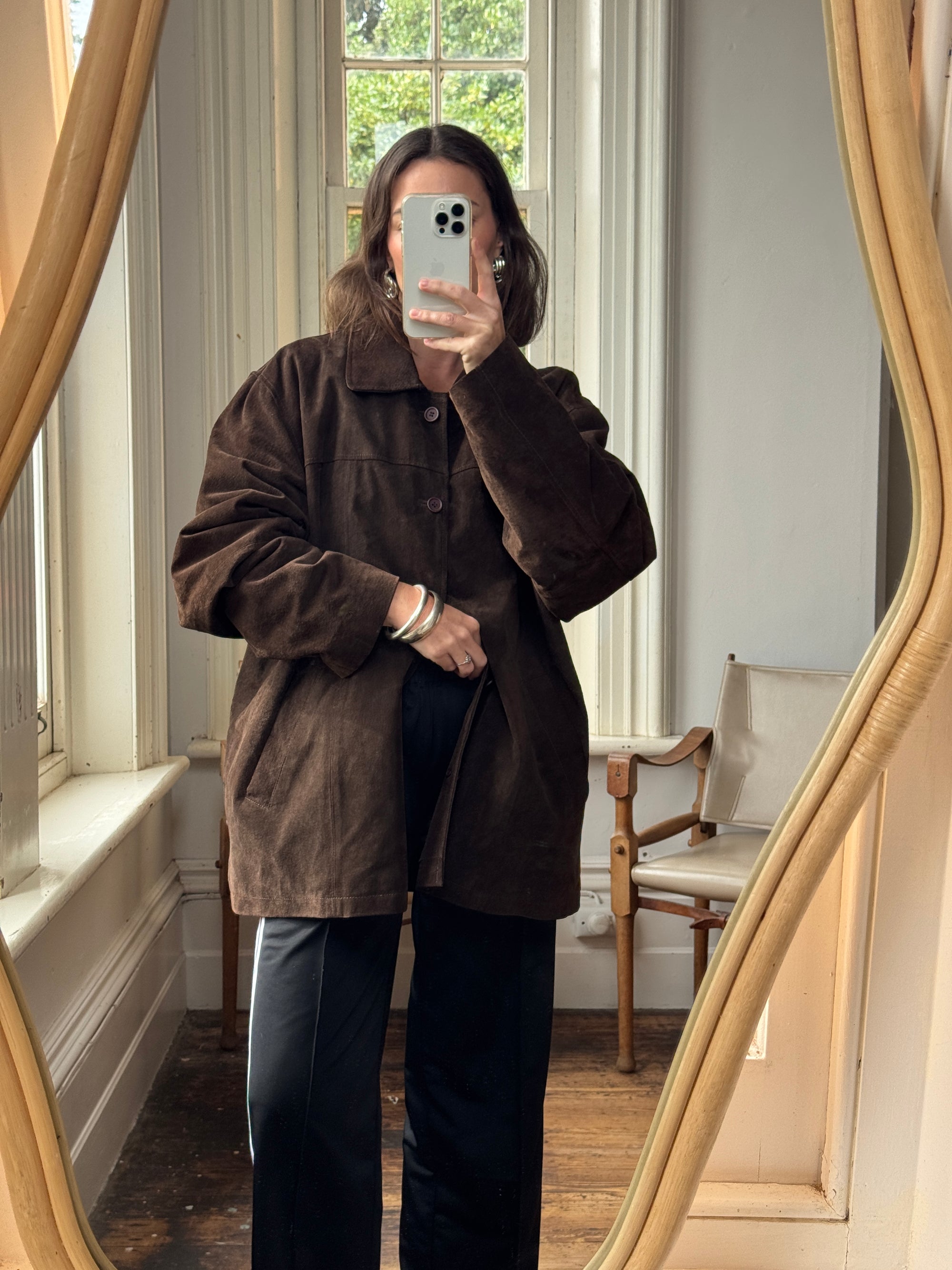 Vintage 90s Chocolate Suede Leather Boxy Jacket