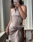 Vintage 90s Australian Made Bronze Satin Party Dress