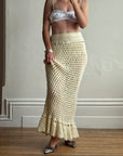Vintage 70s Wool Crochet Beaded Mermaid Bias Skirt