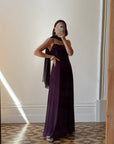 Vintage 90s Eggplant Cowl Neck Dress With Scarf