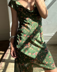 Vintage Leona Edmiston Silk Floral Dress Olive