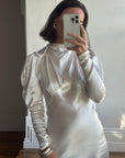 Vintage 40s Liquid Satin Beaded Wedding Gown with Chapel Train