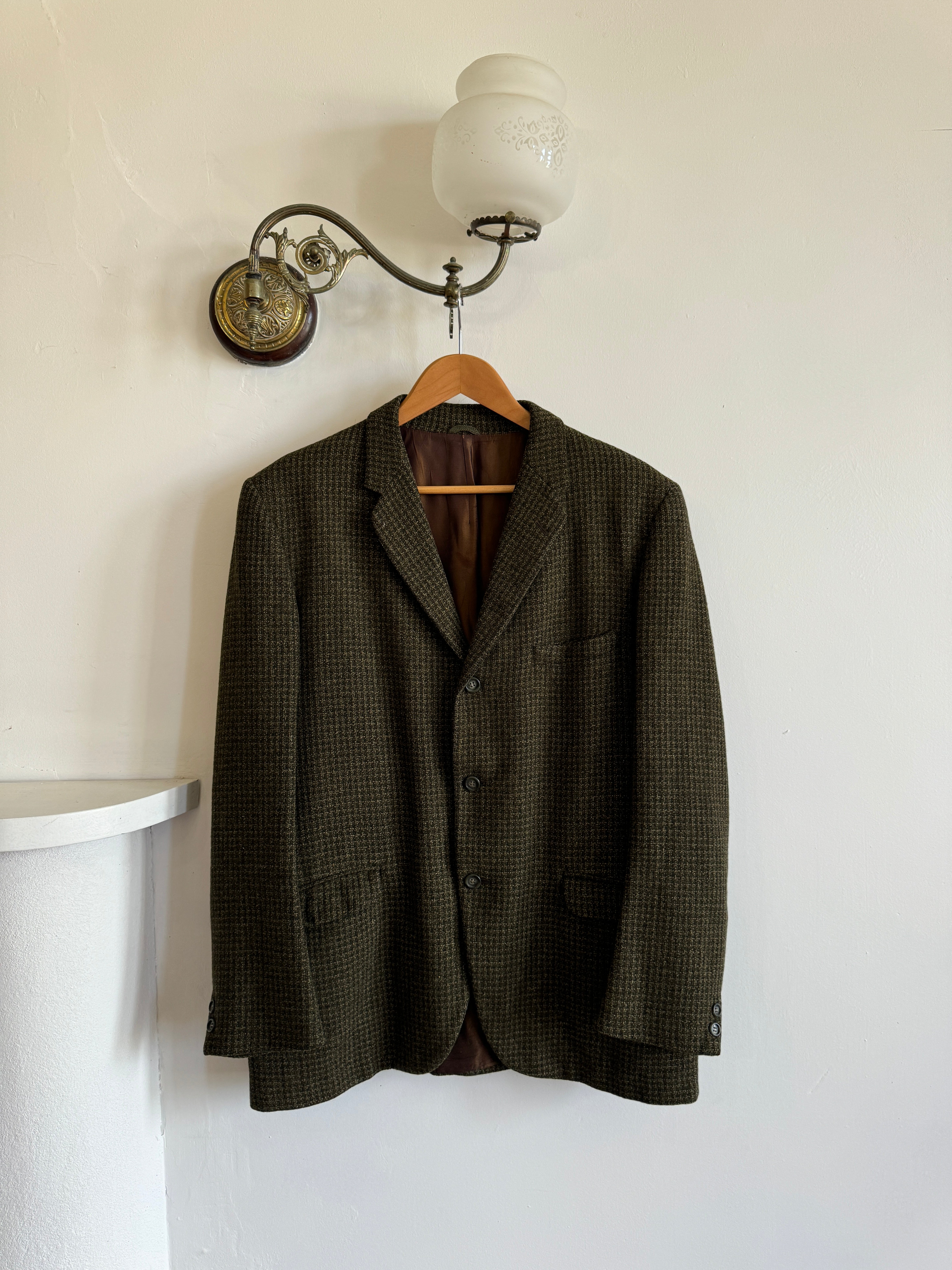 Vintage 50s Pure Wool Olive Herringbone Blazer