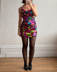 Vintage 90s Rainbow Disco Sequin Party Mini Dress