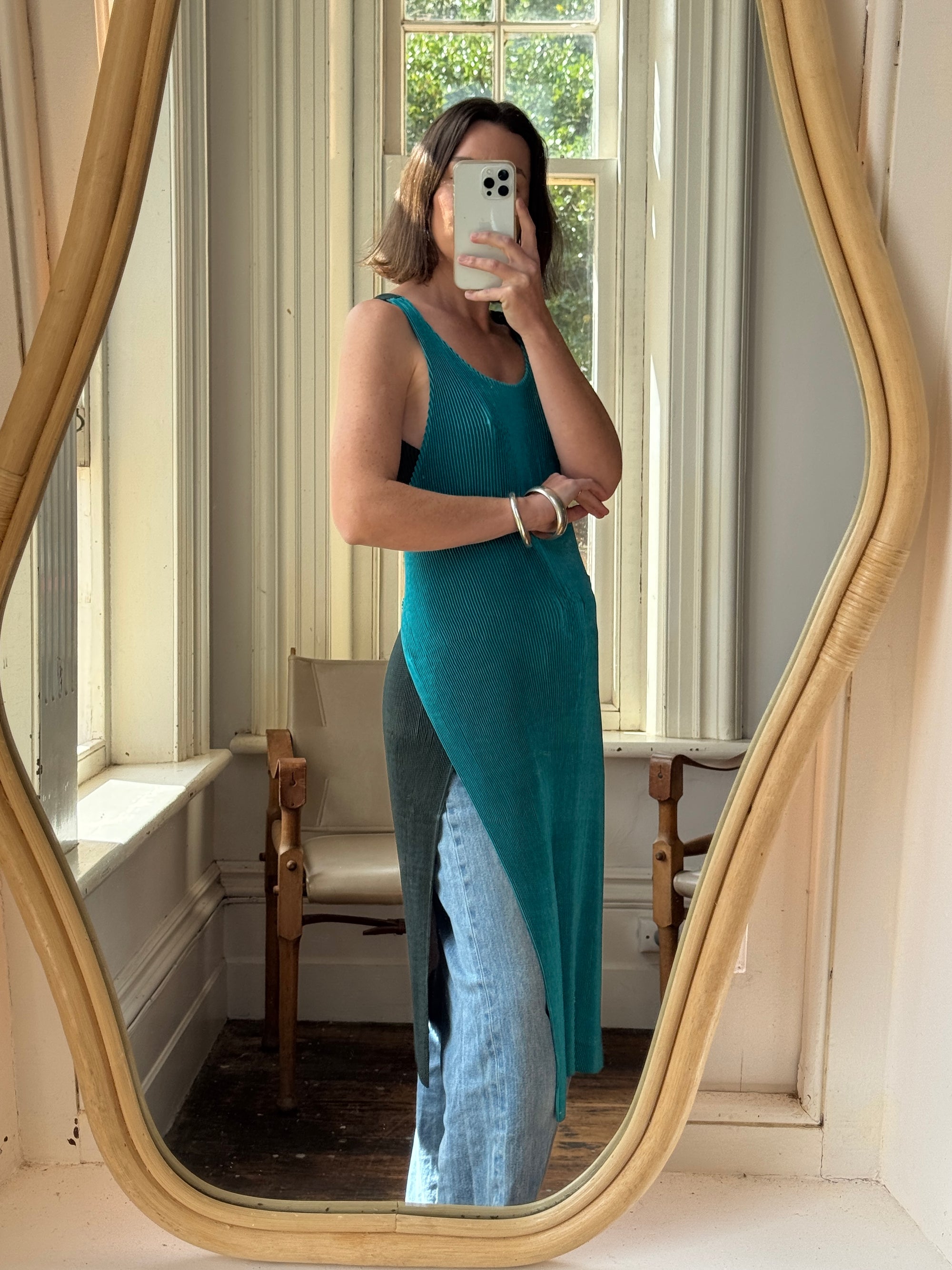 Vintage Issey Miyake IM Pleated Teal Apron Dress