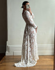 Vintage 60s Guipure Lace Long Sleeve Wedding Gown with Train