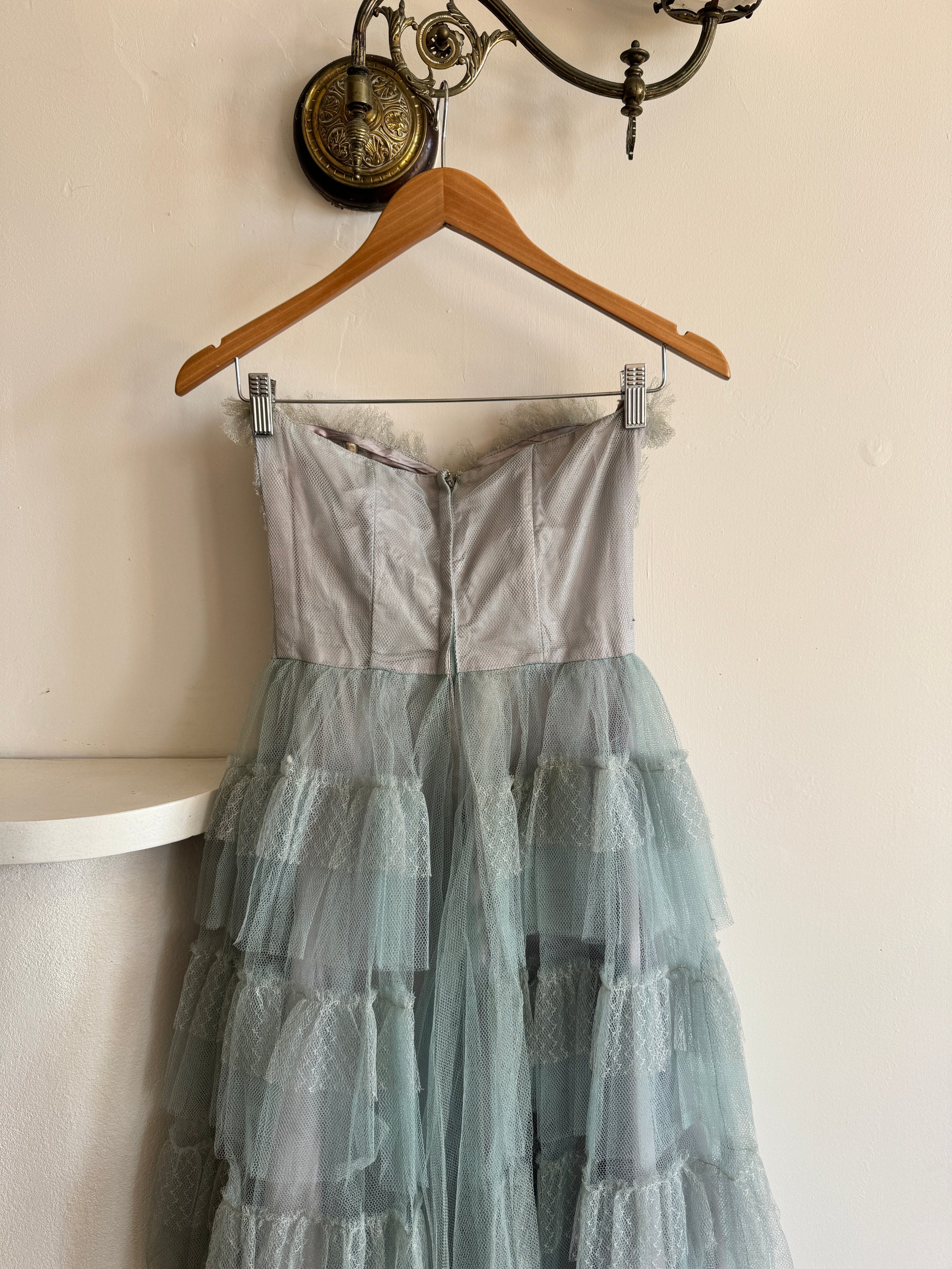 Vintage 40s Duck Egg Blue Tulle Prom Dress