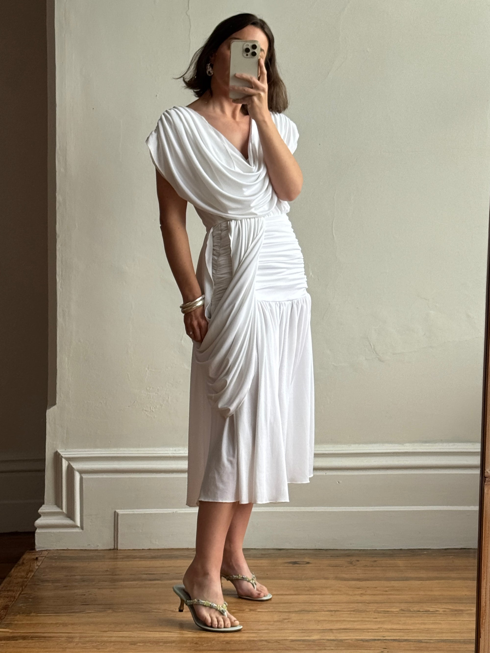 Vintage 80s Draped Jersey Australian Made Wedding Dress White