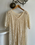 Vintage 80s Creme Pleated Lace Tee Dress