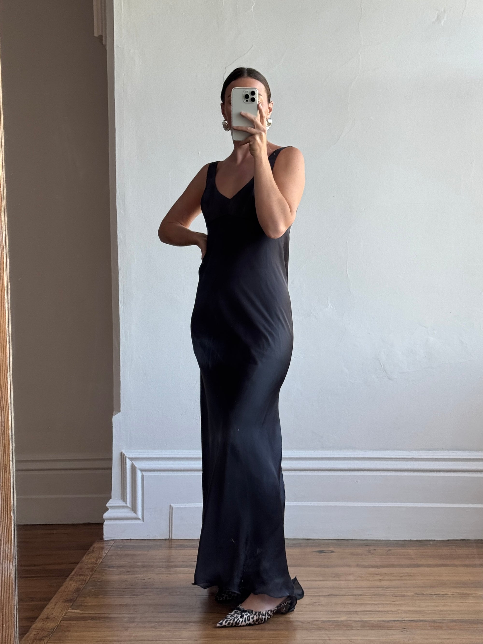 Vintage 90s Bias Cut Prom Dress Noir