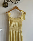 Vintage 40s Liquid Satin Shirred Dress With Ribbon Ties Yellow